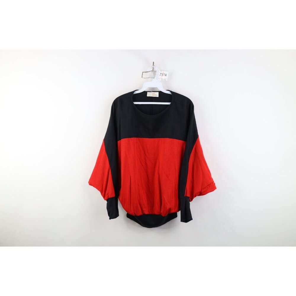 Vintage 70s 80s Mid Mod Womens Medium Dolman Sleeve Color Block Sweatshirt USA - Picture 1 of 11